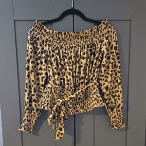 Express Animal Print Smocked Blouse